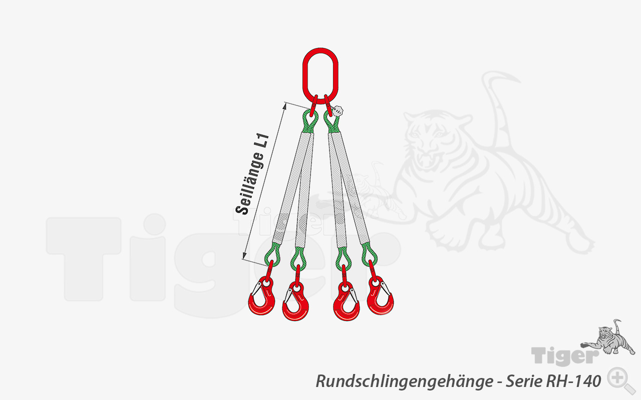 4-Strang-Rundschlingen-Gehänge mit Lasthaken in GK8