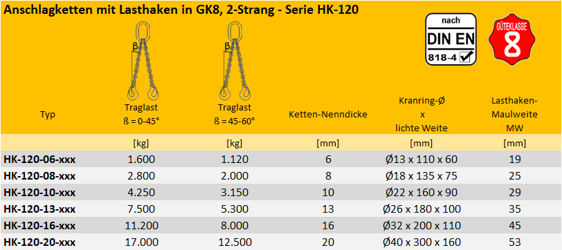 2-Strang-Kettengehänge GK8 Lasthaken – Anschlagkette mit 2 Gabellasthaken