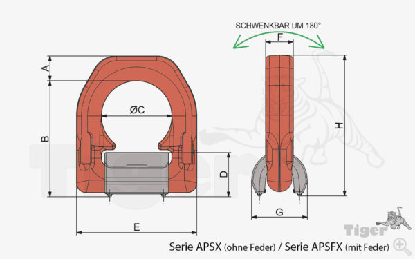 Anschweiß-Transportringe GK10 Lastbock mit um 180° schwenkbaren Bügel, geschmiedet