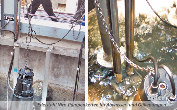 Niro-Pumpenkette aus cromox® Edelstahl mit zwei Ringen - Rostfreie Anschlagketten für Pumpen