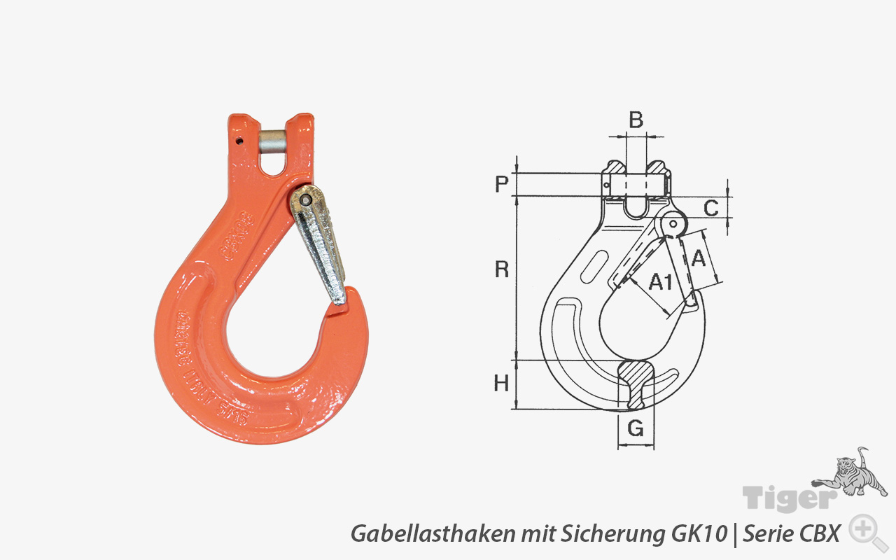 Gabellasthaken GK10 mit Gabelkopf und Schmiedefalle