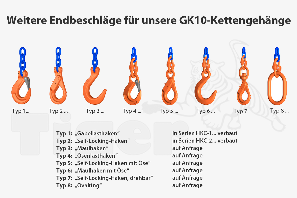1-Strang-Kettengehänge GK10 Self-Lock, kürzbar - Anschlagkette mit Self-Locking-Lasthaken