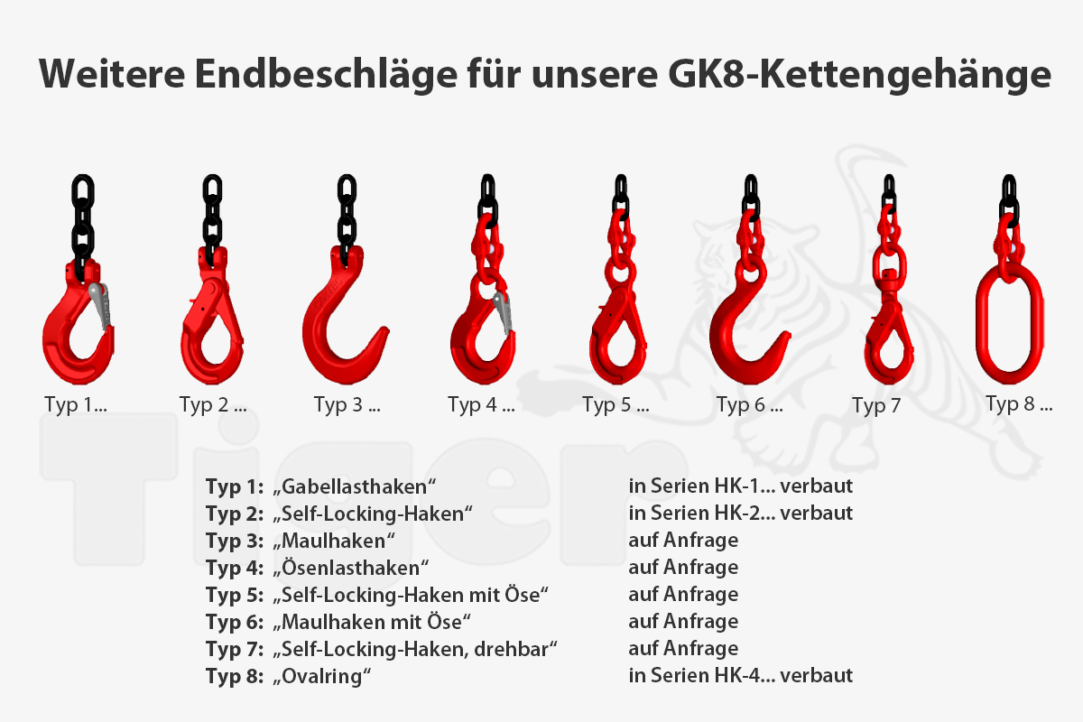 1-Strang-Kettengehänge GK8 Self-Lock - Anschlagkette mit Self-Locking-Lasthaken - Kranketten mit Haken
