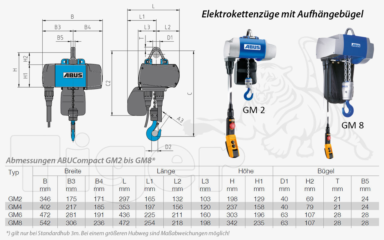 Abus Elektrokettenzug GM2 mit Abus Elektrofahrwerk für 400 V