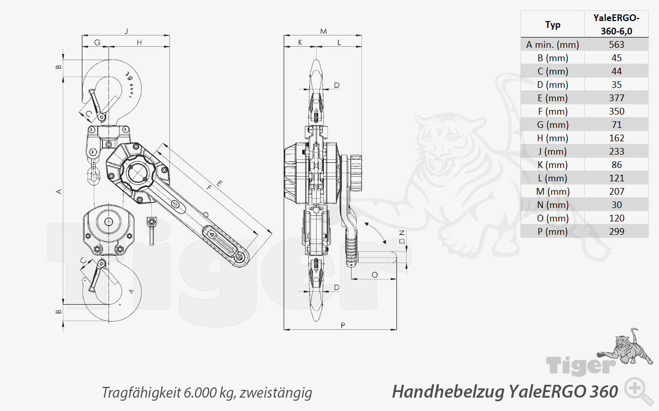 YALE Ratschenzug YaleERGO 360 mit Drehhebel und integriertem Klappgriff im Handhebel