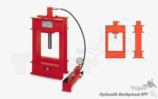 Yale Werkstattpresse - Hydraulik-Bankpresse mit Pumpe, Schlauch und Manometer