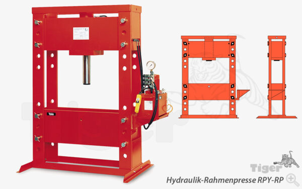 Yale Werkstattpresse - Hydraulik-Rahmenpresse mit Elektro-Hydraulik-Pumpe, Schlauch und Manometer