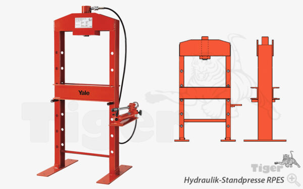 Yale Werkstattpresse - Hydraulik-Standpresse mit Pumpe, Schlauch und Manometer