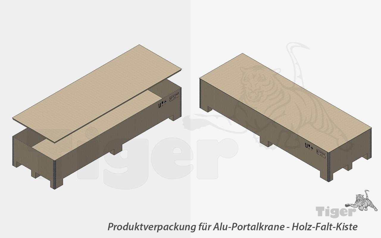 Aluminium-Portalkran mit teilbarem Einzelträger und Laufkatze, verfahrbar unter Last