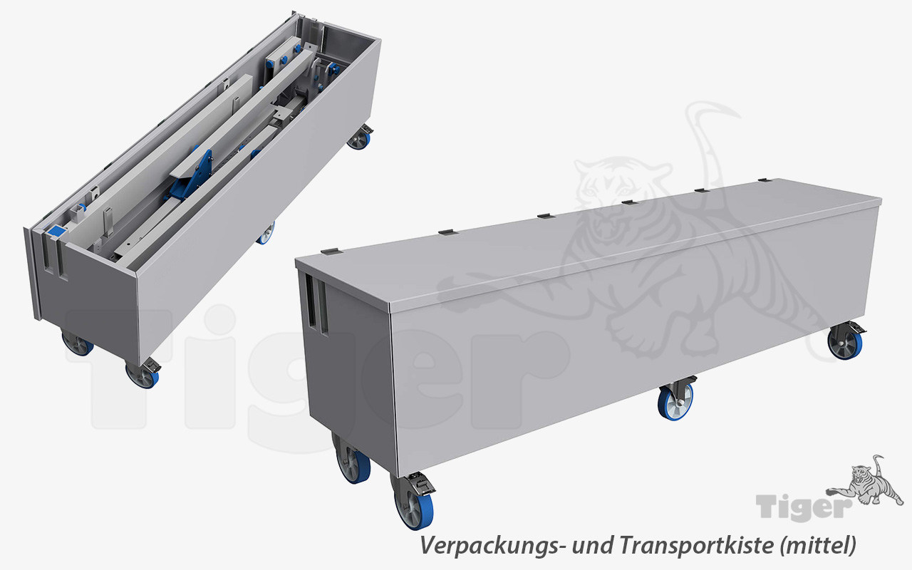 Aluminium-Portalkran mit teilbarem Einzelträger und Laufkatze, verfahrbar unter Last