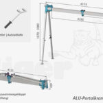 Alu-Portalkran mit Laufkatze, schnell aufgebaut und klappbar - optimal für unwegsames Gelände