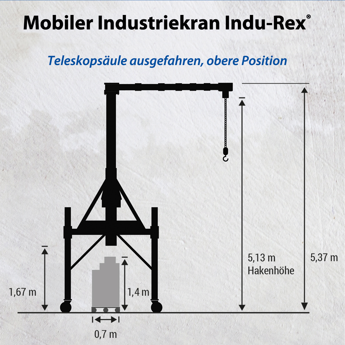 Mobiler Industriekran Indu-Rex® mit Mehrfachgelenkausleger und Elektrokettenzug