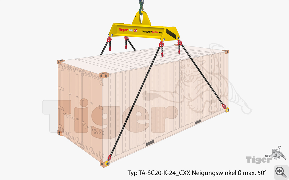 Tiger Containertraverse mit Ketten u. Containerösen f. Frachtcontainer