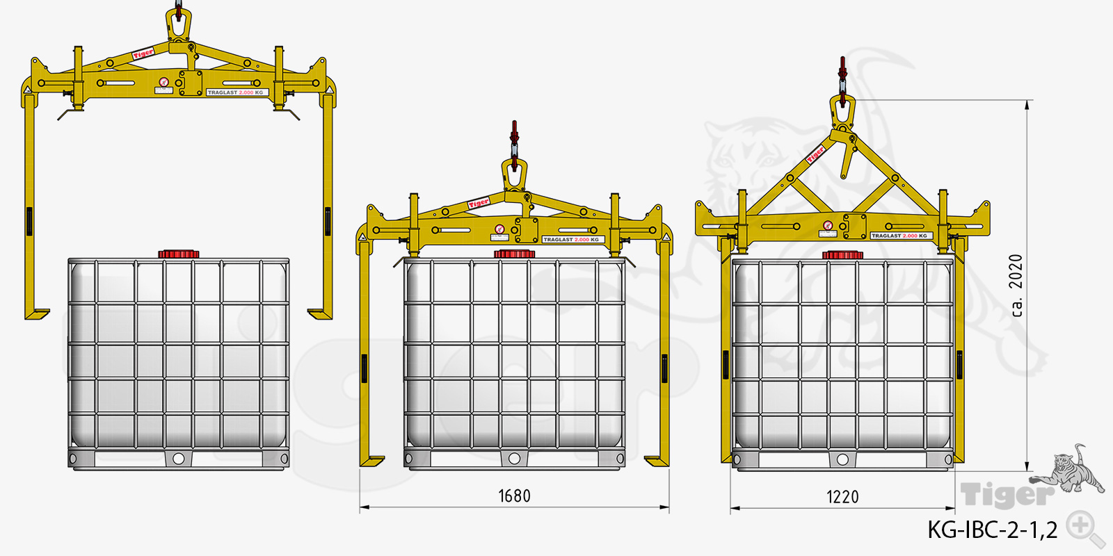 Tiger IBC-Hebegreifer mit Taktautomatik | IBC-Container per Kran heben