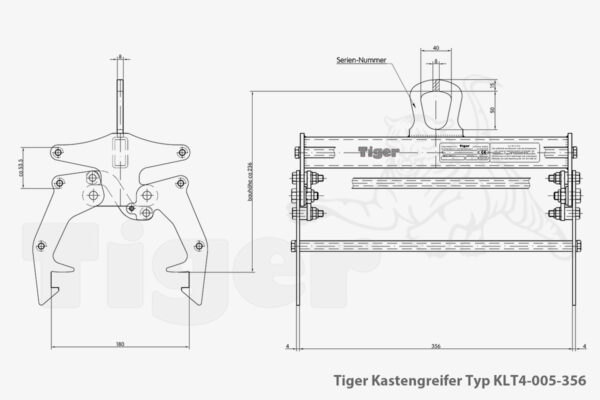 Tiger Kastengreifer für KLT-Behälter zum Kasten-Transport mit dem Kran