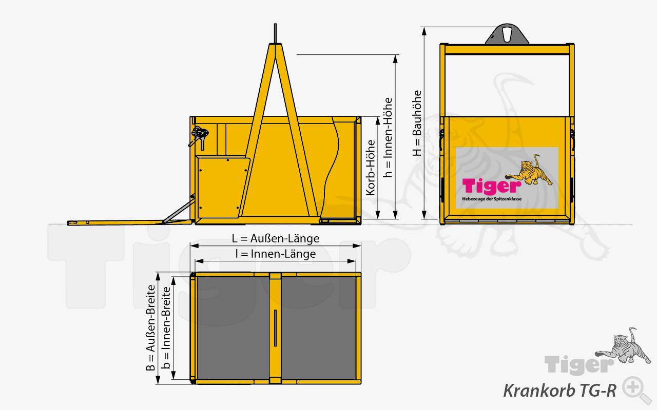 Tiger Krankorb mit Doppeltür und Verkleidung für den Materialtransport