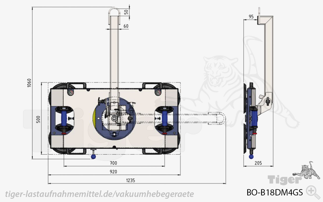 Vakuum-Hebegerät mit Doppelpumpe und TÜV | 4-Kopf-Saugheber für Krane