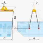 Container-Traverse mit Kettensträngen u. Containerhaken f. Absetzkübel
