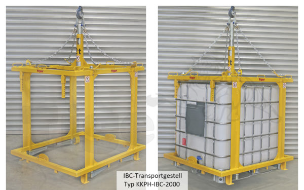 IBC-Transportgestell mit Taktautomatik | IBC-Container per Kran heben