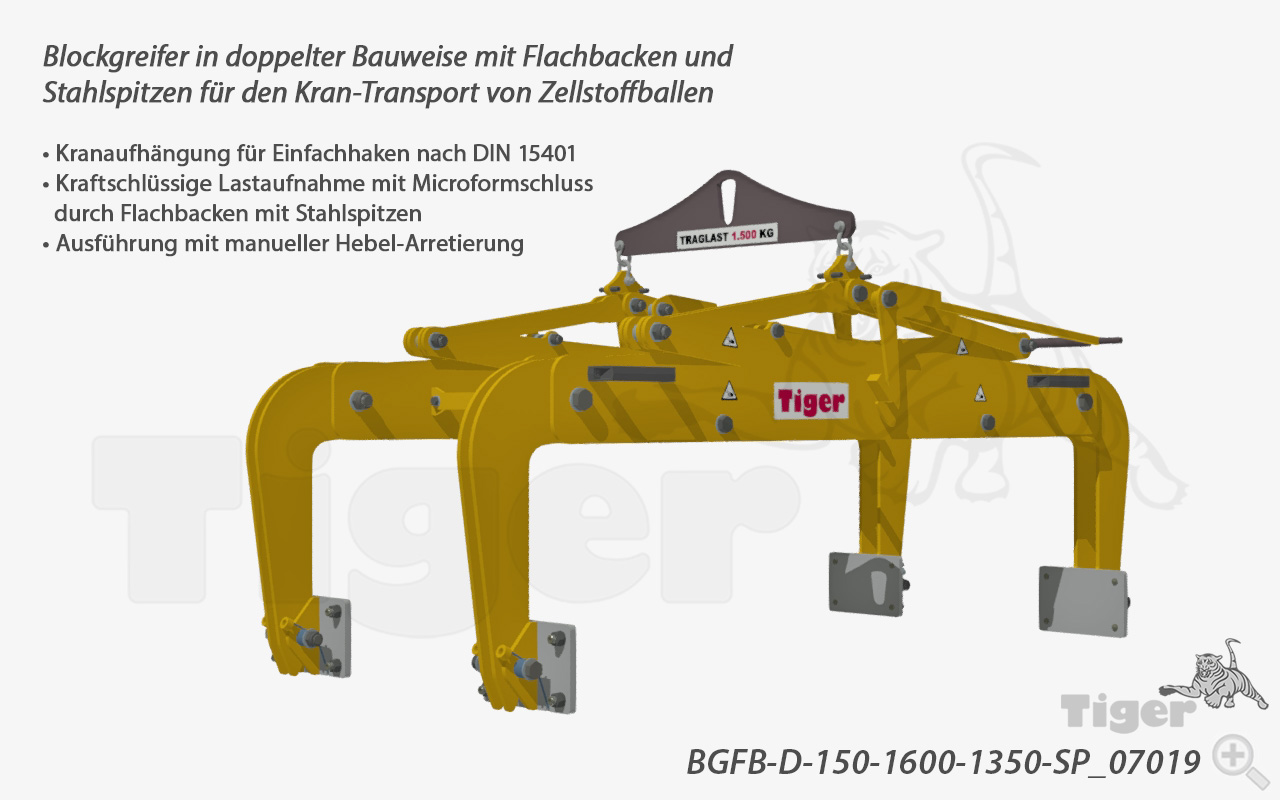 Tiger Sonder-Blockgreifer zum Kranen von Blöcken und Rechteckmaterial - Hebegreifer-Sonderbau
