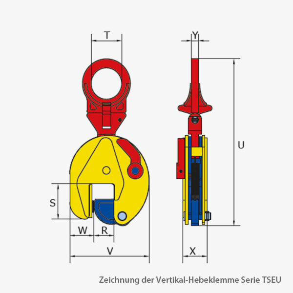 Terrier Vertikal-Hebeklemme mit großem Greifbereich zum vertikalen Heben, Transportieren und Drehen von Stahlplatten (max. HRC 37/345 Hb)
