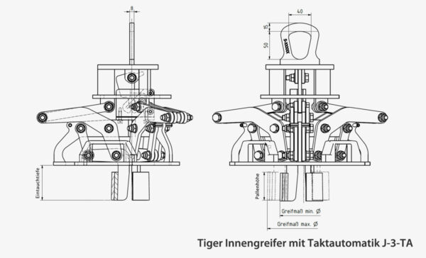 Tiger 3-Arm-Innengreifer mit Taktautomatik - Hebegreifer zum Kranen von hohlen Lasten