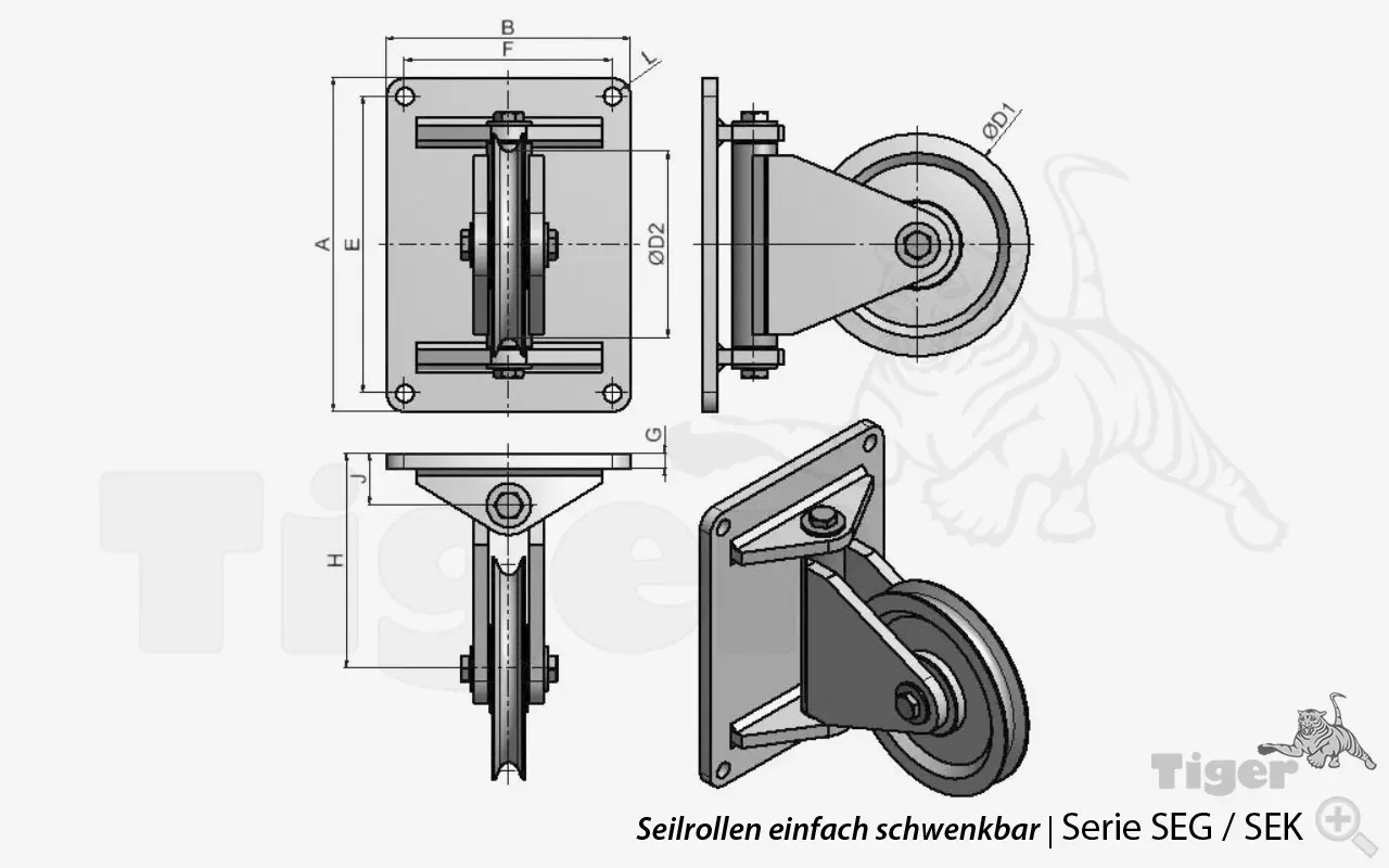 Zum Vergrößern anklicken Technisches Bild für seilrollen-einfach-schwenkbar-zeichnung