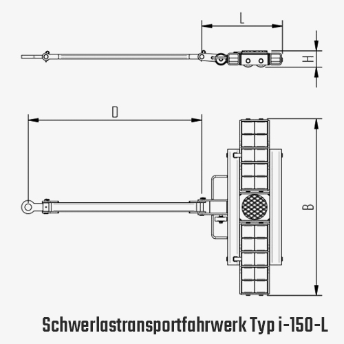 Technisches Bild für tigerhebzeuge-schwerlastfahrwerk-schwerlast-transportfahrwerk-mit-pu-rollen-typ-I-150-L-zeichnung