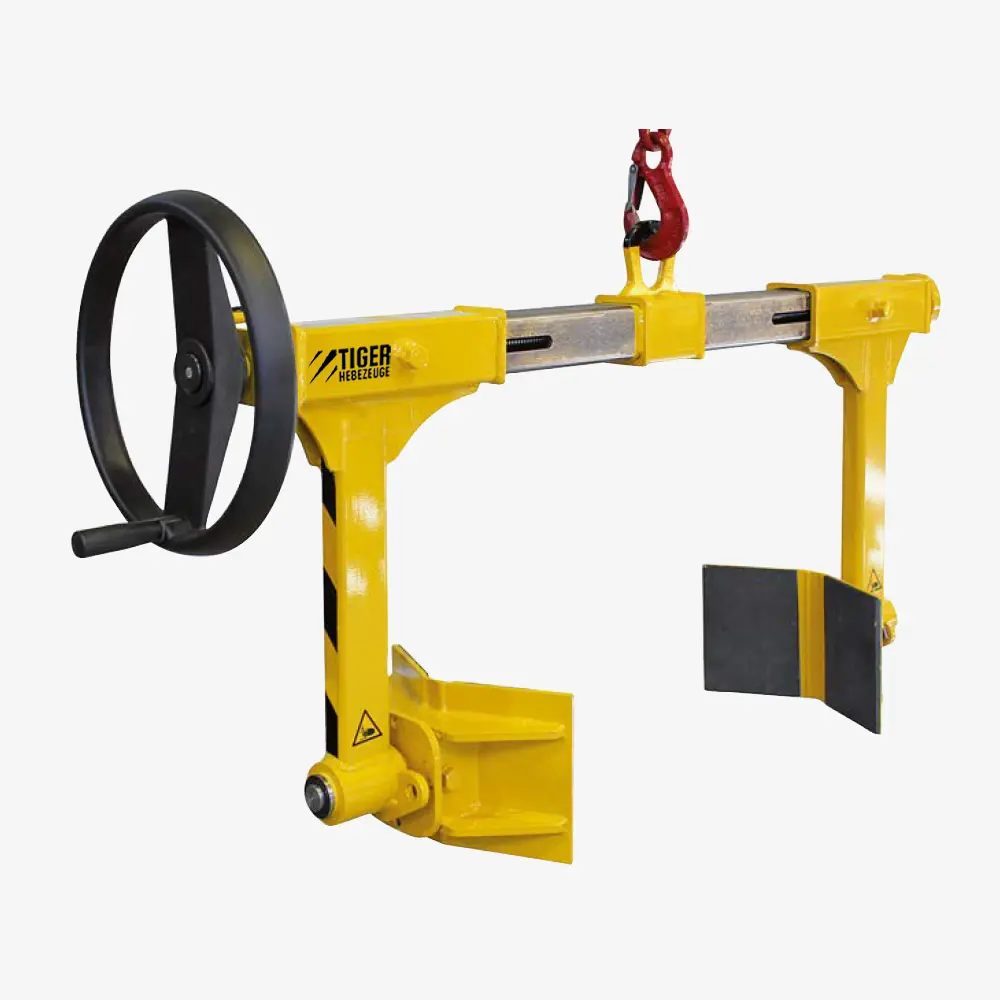 Produktbild von Spindelgreifer mit drehbaren Prismenbacken zum Kranen von Rundmaterial tiger-spindelgreifer-mit-handrad-serie-STD-SK