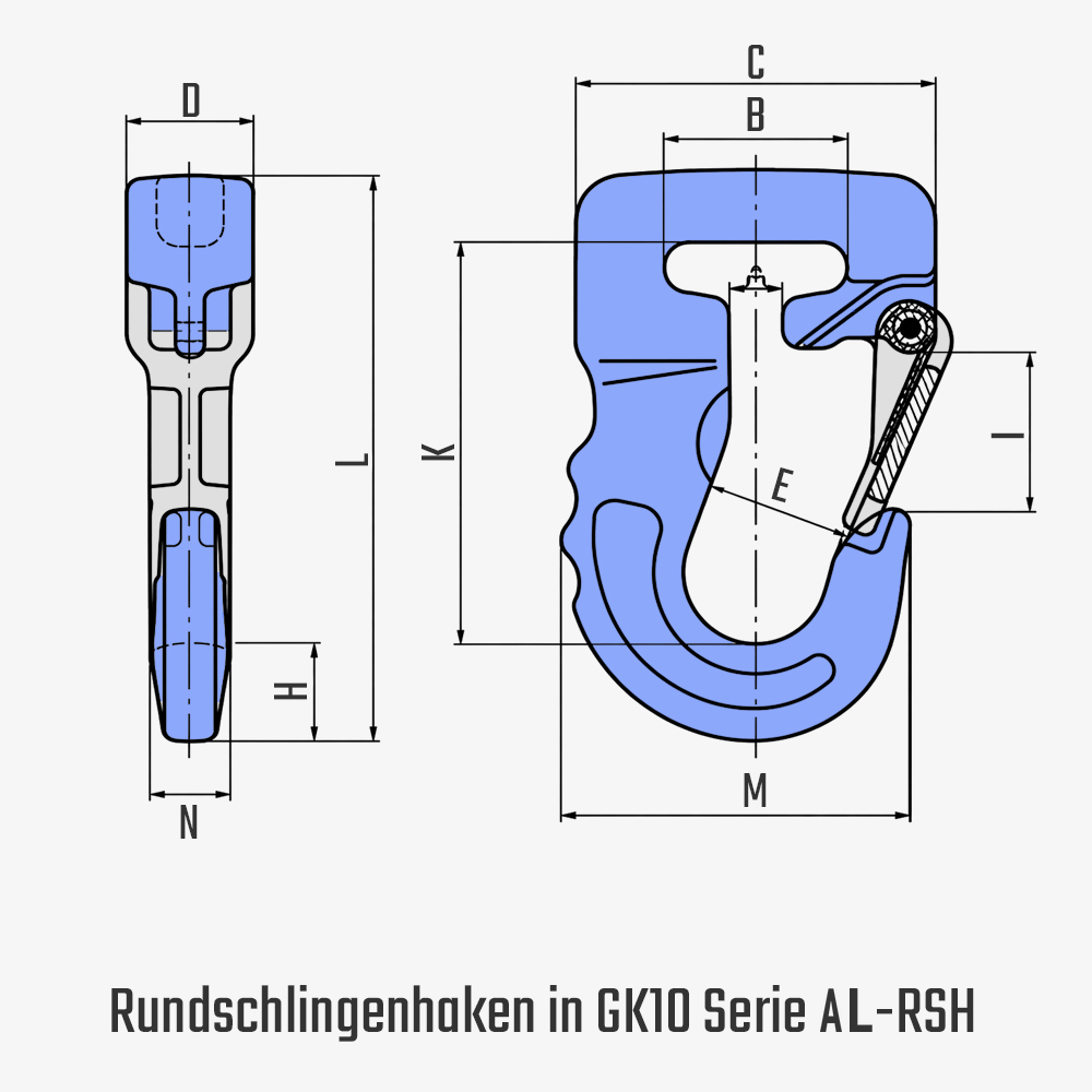Rundschlingenhaken AL-RSH - GK10 - für sichere Lastaufnahme mit Hebebändern und Rundschlingen