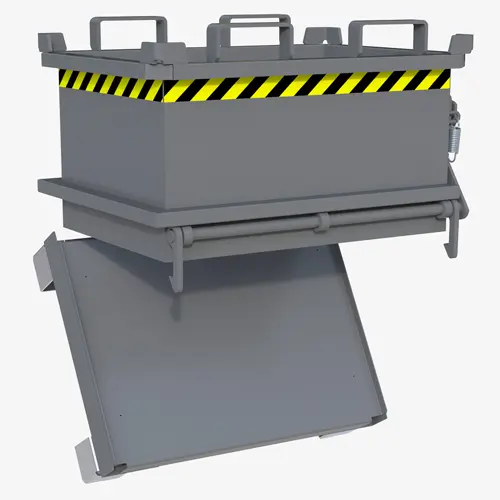 Produktbild von Mini-Klappbodenbehälter für Hubwagen und Stapler mit Seilzug und Automatik-Klappenschließung tigerhebezeuge-mini-klappbodenbehaelter-fuer-stapler-und-hubwagen-serie-MSB