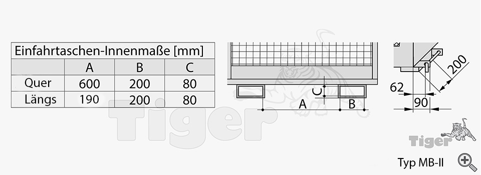 Zum Vergrößern anklicken Technisches Bild für arbeitskorb-mb-ii-stapler-einfahrtaschenmasse