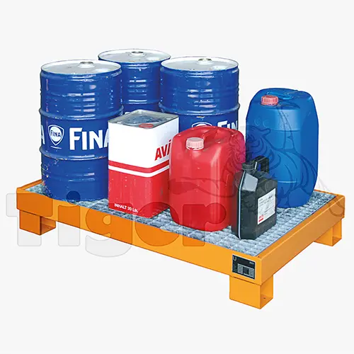 Produktbild von Auffangwanne mit Gitterrost für 60-l-Fässer und Kleingebinde zur umweltgerechten Gefahrstoff-Lagerung Serie AW-60 tigerhebezeuge-auffangwannen-mit-gitterrost-60liter-faesser