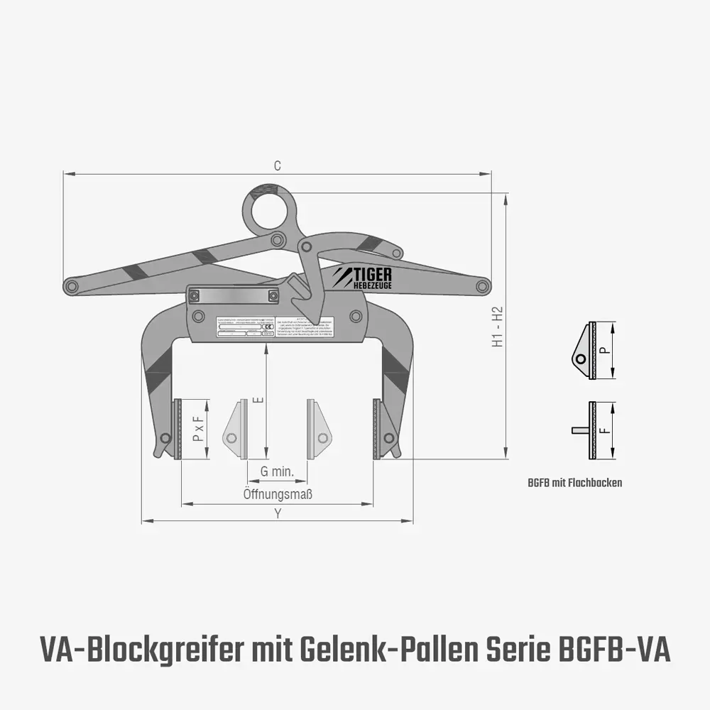 Technisches Bild für tiger-blockgreifer-mit-gelenkigen-pallen-serie-BGFB-VA-zeichnung