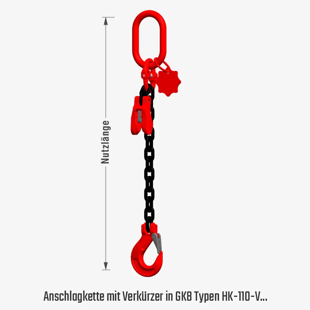 Kettengehänge GK8 mit Lasthaken, Ein- oder Mehrstrang, mit oder ohne Verkürzer