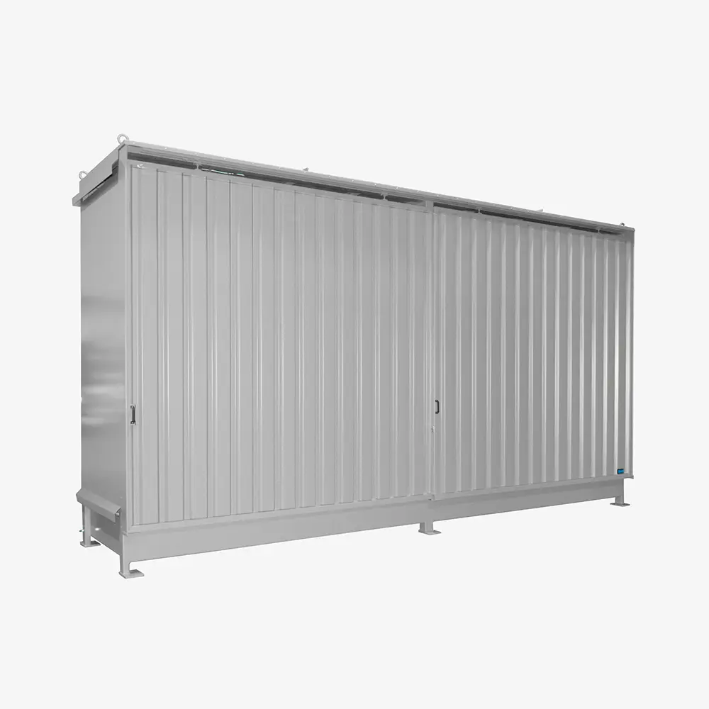 Gefahrstoff-Regalcontainer CEN mit Auffangwanne, Gitterrost und DIBt-Zulassung