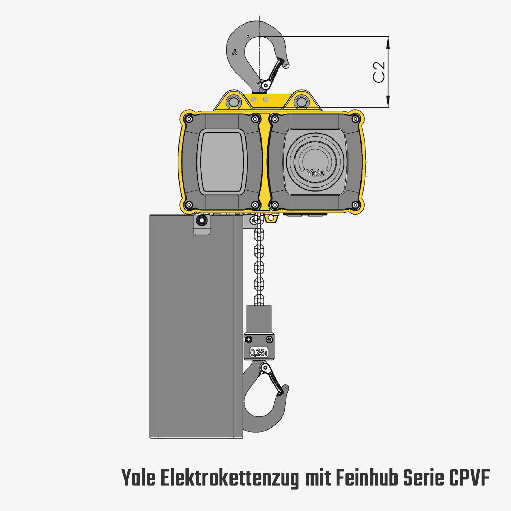 Yale Elektrokettenzug mit Traghaken, Fein-Hub, Steuerleitung und Taster für 400 V