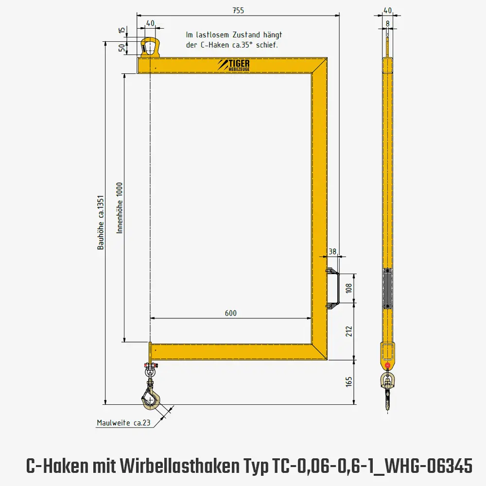 Technisches Bild für "tiger-c-haken-mit-lasthaken-typ-TC-0,06-0,6-1_WHG-06345-zeichnung
