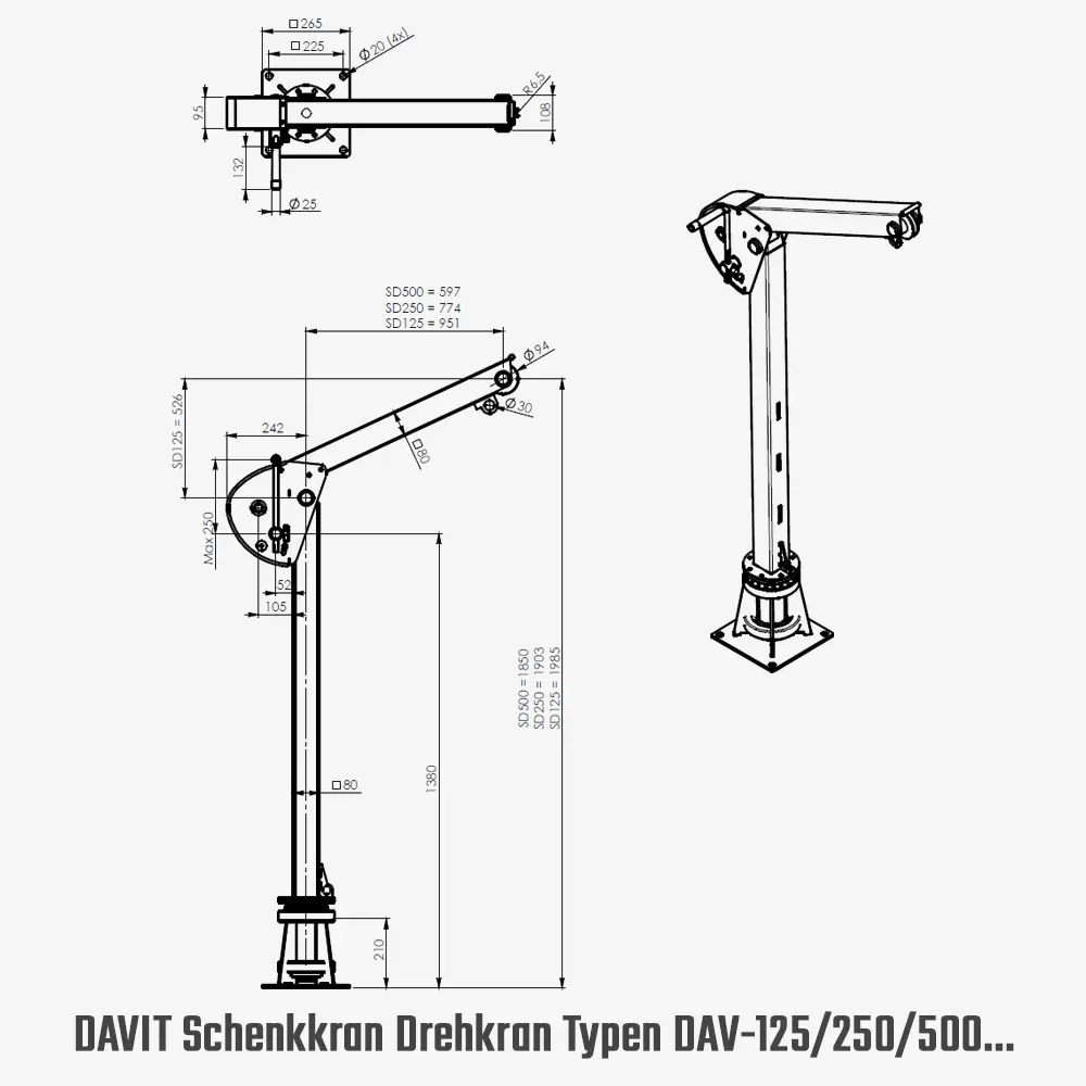 Drehkran Davit – 360° Outdoor-Schwenkkran mit Seilwinde