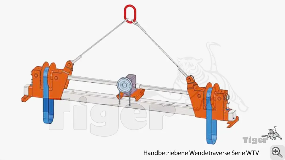 Technisches Bild von Wendetraverse mit Endlosbändern zum Wenden sperriger Last im Kran Technisches Bild für lastwendetraversen-wtv-1