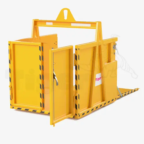 Produktbild von Tiger Krankorb mit Klappen-Rampe, Doppeltür und Vollverkleidung Serie TG-RDT tiger-krankorb-mit-geoeffneter-rampe-und-offener-doppeltuer-serie-tg-rdt