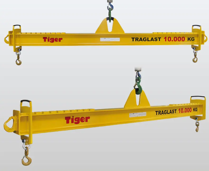 Produktbild von Tiger Sonder-Balken-Traverse mit 2 verstellbaren Wirbellasthaken und zusätzlichen vor Kopf angeschweißten ASH-8-Haken Serie Sonder-TAV-ASH tiger-tav-10-4-ash