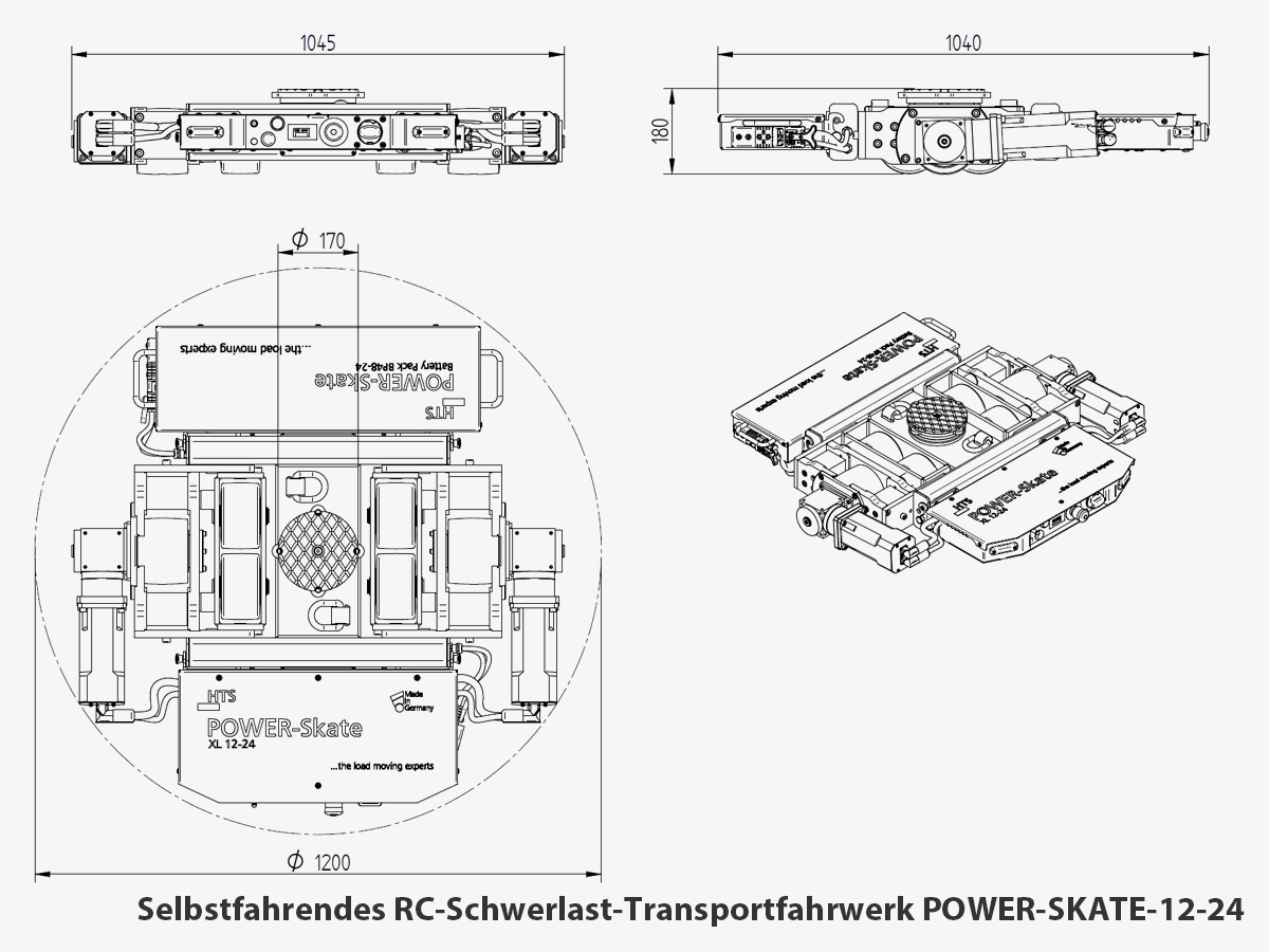 Technisches Bild für tigerhebezeuge-akkubetriebenes-rc-schwerlast-transportfahrwerk-POWER-SKATE-12-24-zeichnung