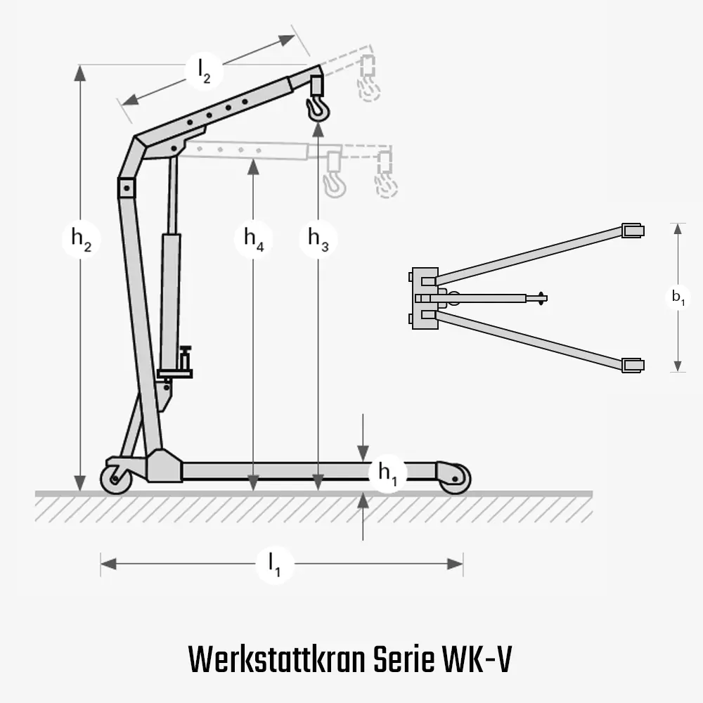 Werkstattkran - Unterfahrkran mit gespreiztem Fahrgestell