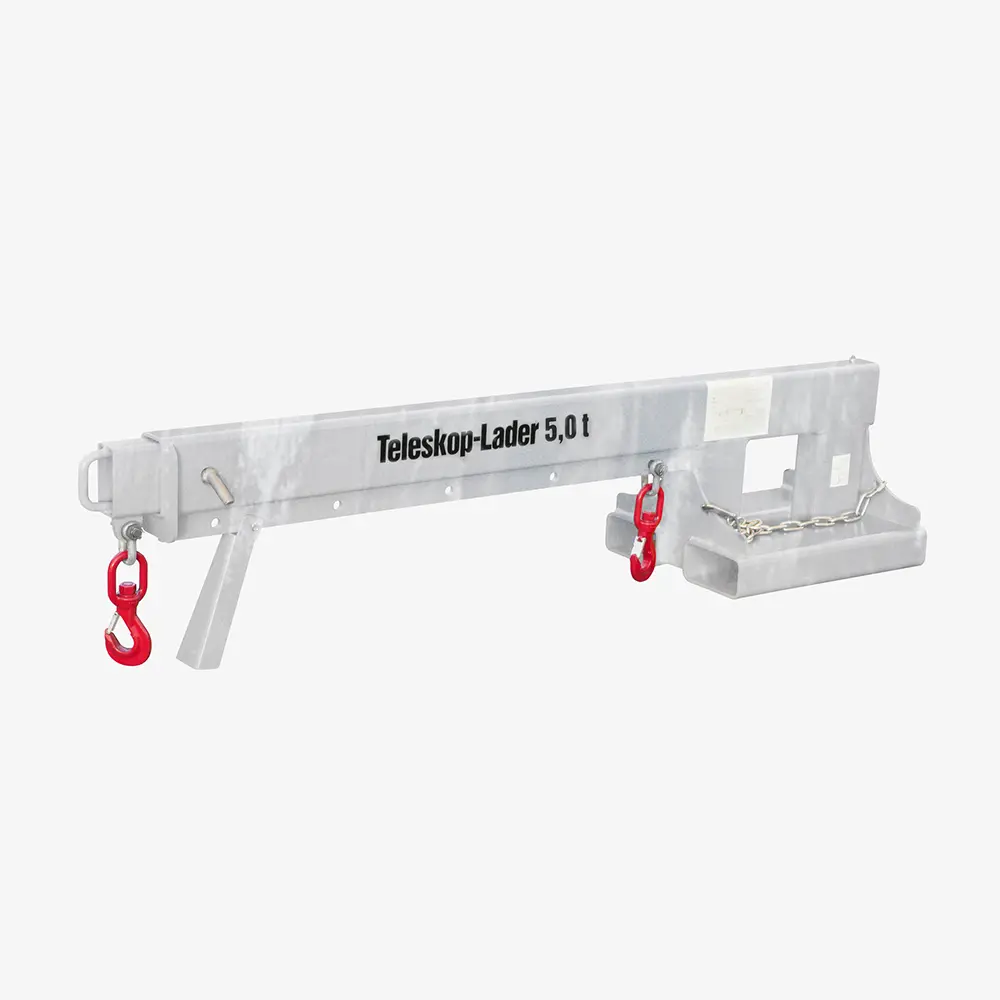 Stapler-Teleskoplader mit als teleskopierbarer Lastarm mit 2 Wirbellasthaken