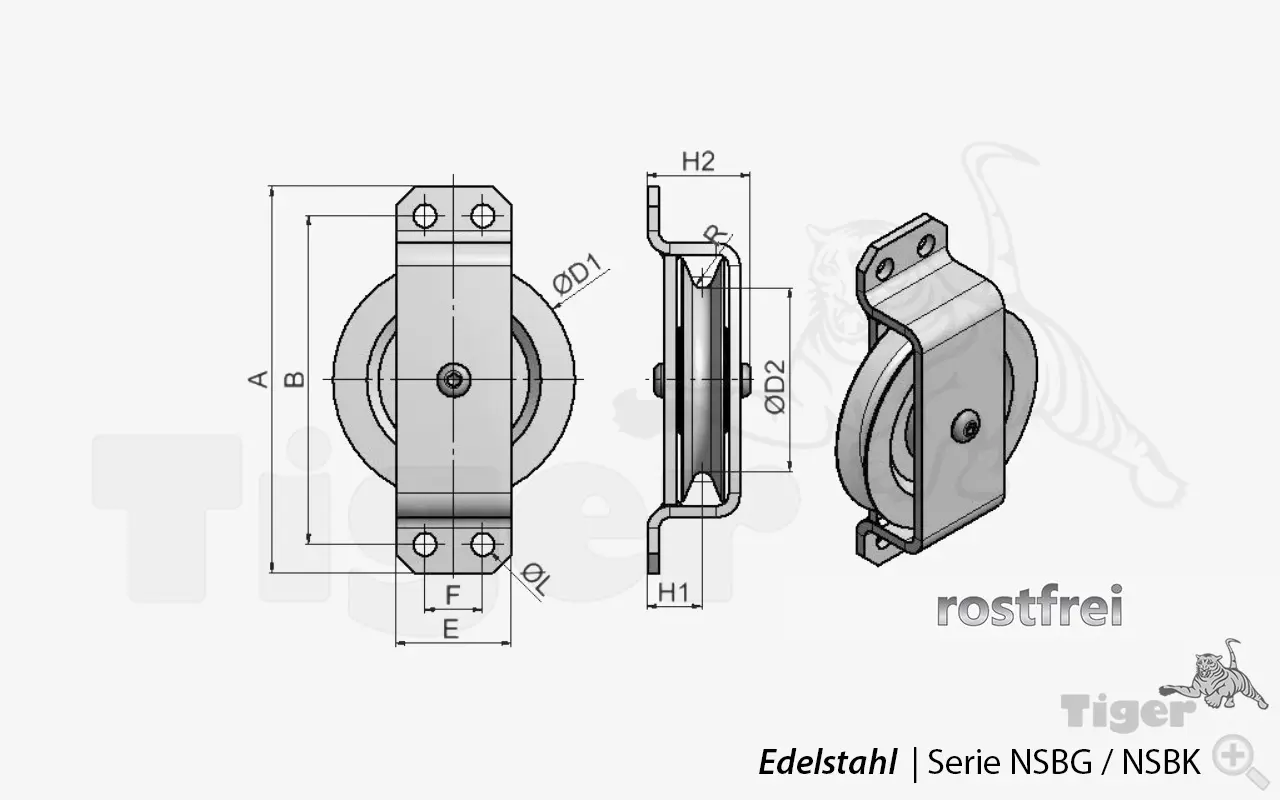 Zum Vergrößern anklicken Technisches Bild für edelstahl-seilrollenbock-nsbg-nsbk-zeichnung