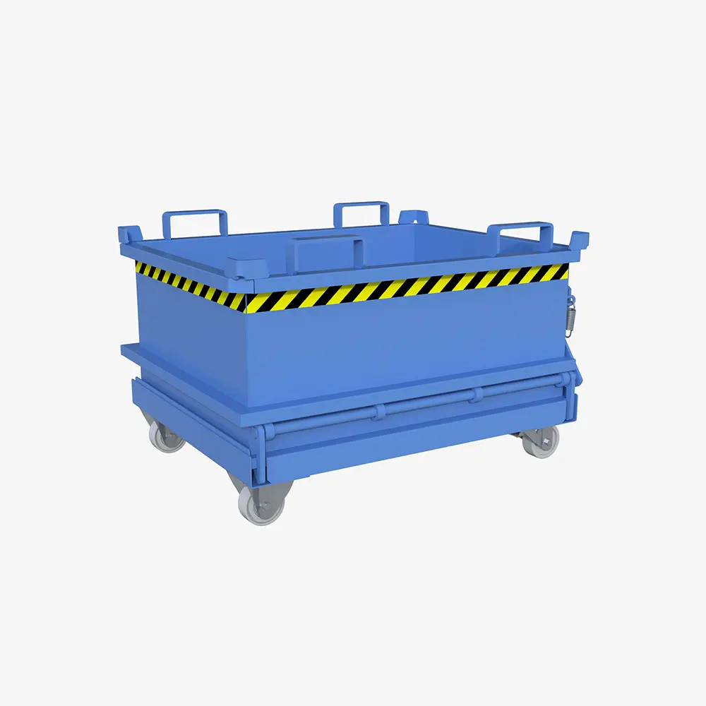 Mini-Klappbodenbehälter für Hubwagen und Stapler mit Seilzug und Automatik-Klappenschließung
