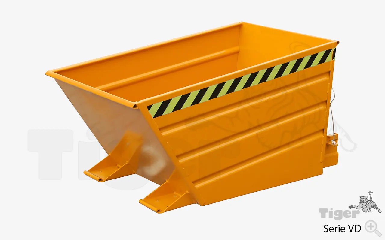Produktbild von Stapler-Kippbehälter mit niedriger Schüttkantenhöhe, Hebelverschluß und stabilem Seitenprofil im neuen Design stapler-kippbehaelter-vd