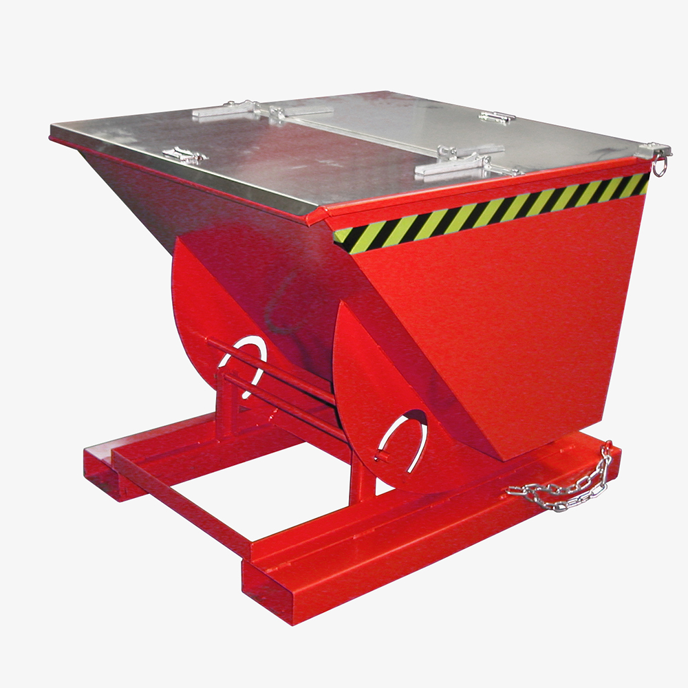 Stapler-Kippbehälter mit Abrollsystem und mit günstiger Lastschwerpunktlage