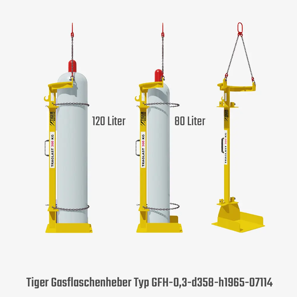 Tiger Gasflaschenheber zum Transport von Stahlflaschen mit dem Kran
